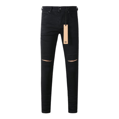 Jeans negros de tiro medio con rodillas deshilachadas 3005 