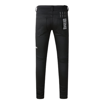 Solid Black Straight-Leg Jeans with Logo Detail 3020