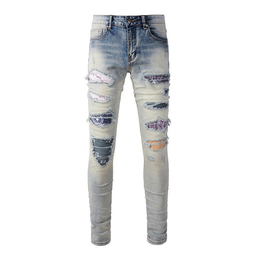 Jeans tendance High Street pour hommes, patch déchiré, coupe mendiant, #1333 