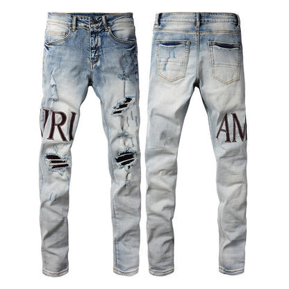 Jeans Moda Alfabeto Tendencia Jeans Alta Artesanía Elástico Slim High Street 