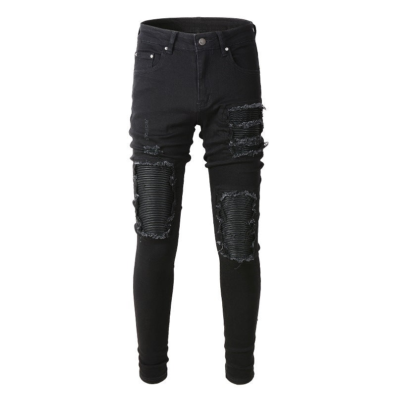 5200 High Street Trendy Brand Street Wind Ripped Beggar Jeans Vaqueros ajustados elásticos 