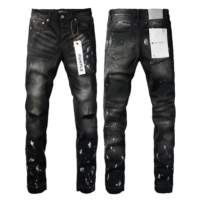 Jeans Purple Brand With High Street Black Paint Distressed (9002-7025) Fashion Pants