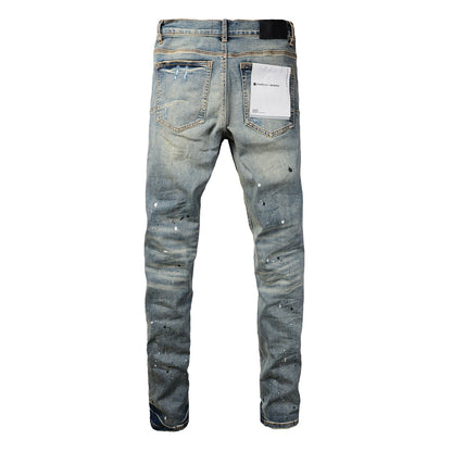 Jean de créateur violet pour homme, pantalon en denim noir, streetwear décontracté, pantalon slim à jambe droite, taille moyenne, fin 9050 