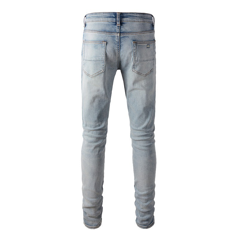 895 Jeans High Street de marque tendance européenne et américaine I Jeans bleu clair pour hommes Version coréenne 