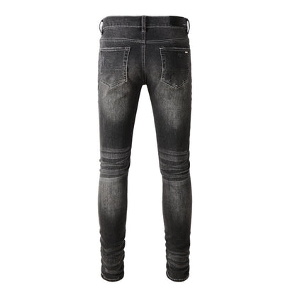 Jean déchiré High Street pour homme avec patchs patchwork et étoiles extensibles, coupe slim, pantalon crayon 8829 