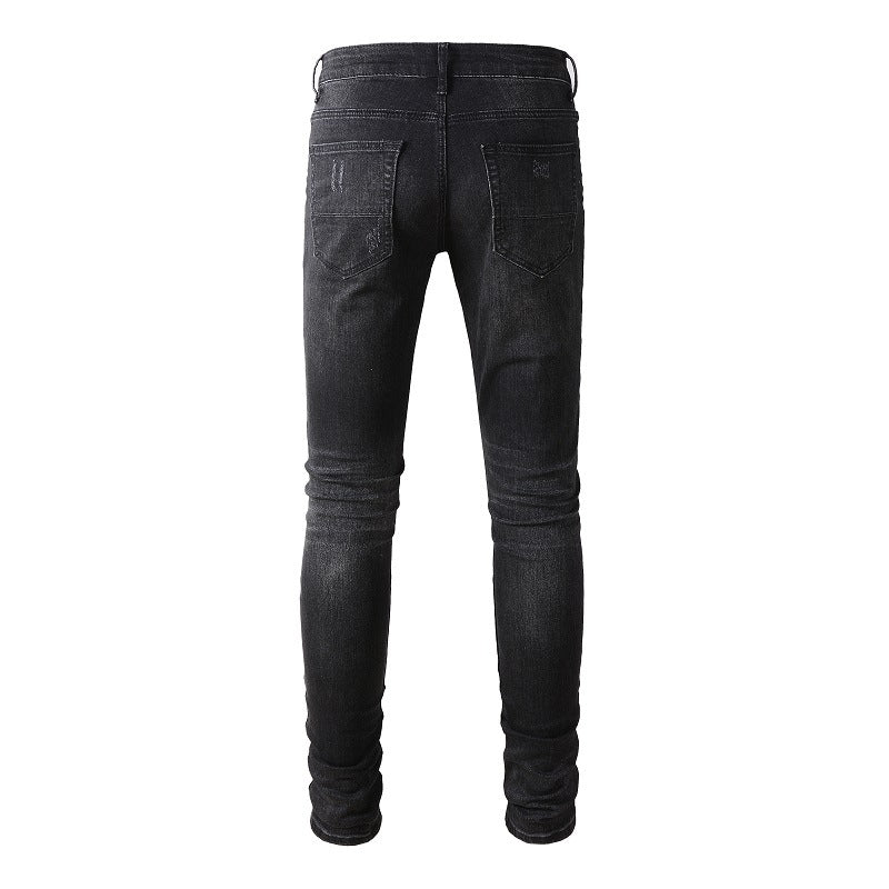 Jeans déchirés tendance de la rue européenne et américaine Pantalon slim tendance pour hommes en denim #867 