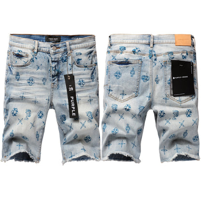 Short en jean bleu 5063 avec motif imprimé bleu 