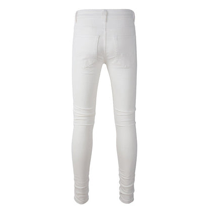 Pantalones vaqueros ajustados de moda para hombre de High Street, con parches rotos, pantalones de marca de moda, pantalones vaqueros casuales blancos 2592 