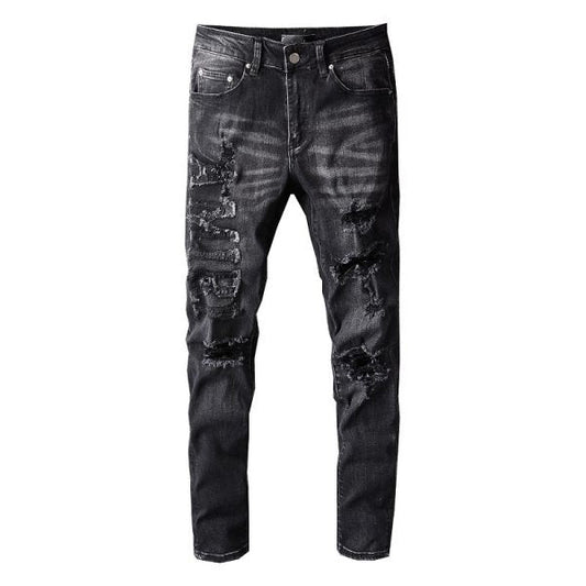 Jean Slim Fit Noir Homme 698 avec Stretch Confortable et Détails Patchwork 