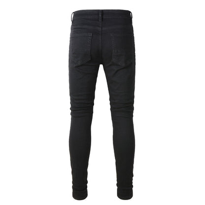 Pantalones negros High Street, vaqueros arrugados, elásticos, ajustados, para hombre, talla pequeña, 800 