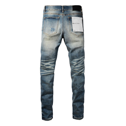 Pantalon de style pop violet décoloré pour homme, vieux jean skinny bleu denim PB9055A 