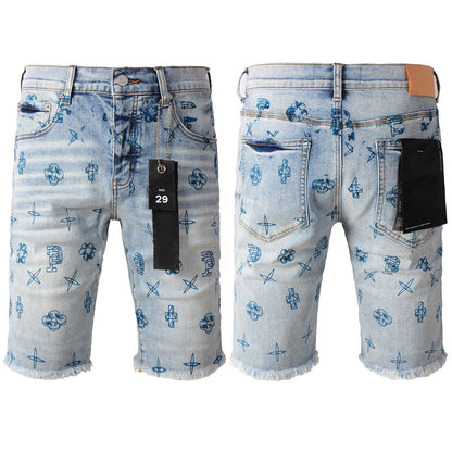 Short en jean bleu 5063 avec motif imprimé bleu 