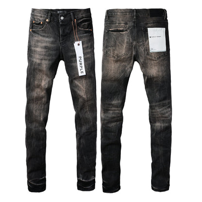 Pantalones vaqueros para hombre, pantalones vaqueros para hombre, pantalones vaqueros negros ajustados de diseñador, lavado claro, rotos, para motocicleta 9057