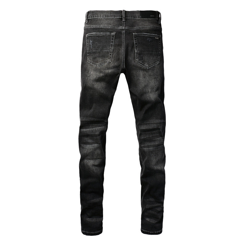 Jean déchiré High Street pour homme avec patchs patchwork et étoiles extensibles, coupe slim, pantalon crayon 8829 