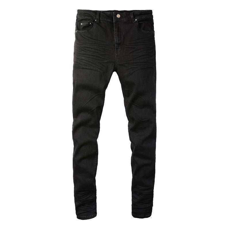 Pantalones vaqueros ajustados de diseño para hombre, denim ajustado para hombres, negros, clásicos, para motociclistas, hip hop, rockeros, para correr, grandes y altos, Moto 800 