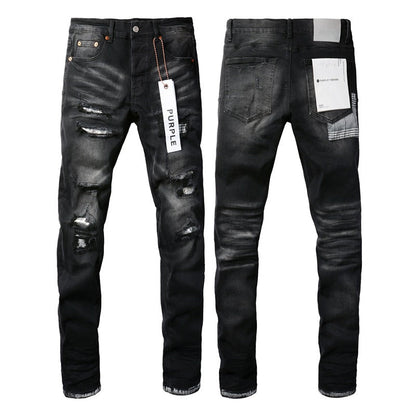 Fashion Men Black Jeans Distressed Hole Unique Personality 9001