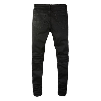 Pantalones vaqueros ajustados de diseño para hombre, denim ajustado para hombres, negros, clásicos, para motociclistas, hip hop, rockeros, para correr, grandes y altos, Moto 800 