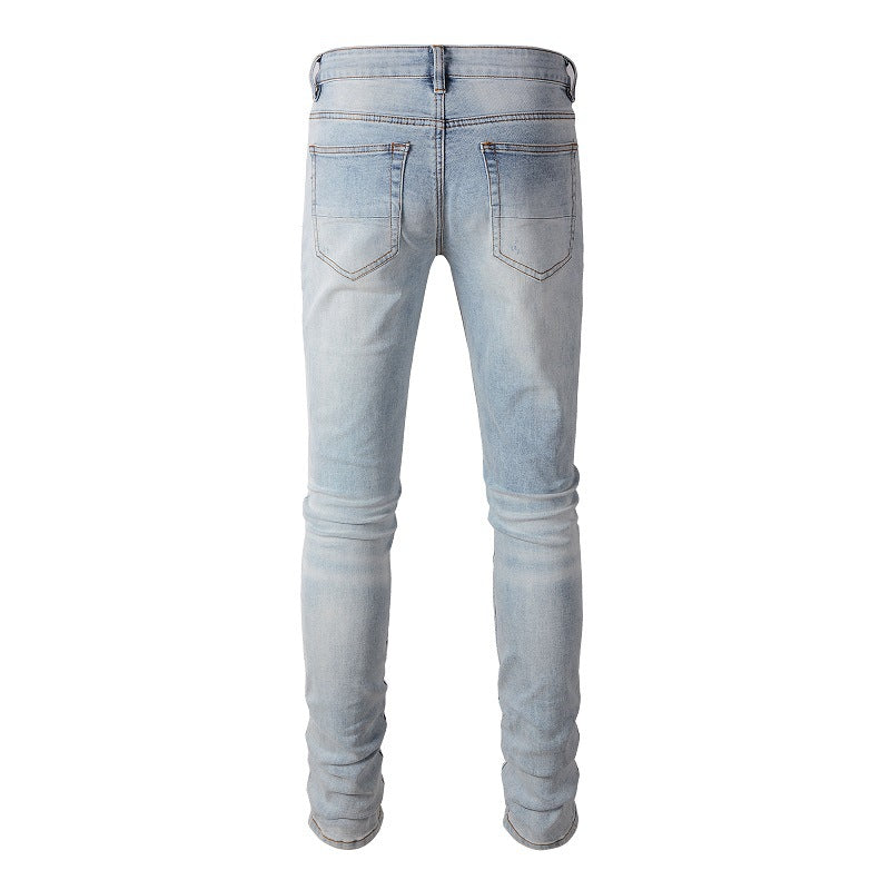 Cross-border Jeans Trendy Brand Retro Jeans Diamond-encrusted Men's Jeans Elastic and Slim #808