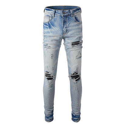 Jeans tendance High Street Jeans déchirés pour hommes Pantalons slim tendance 