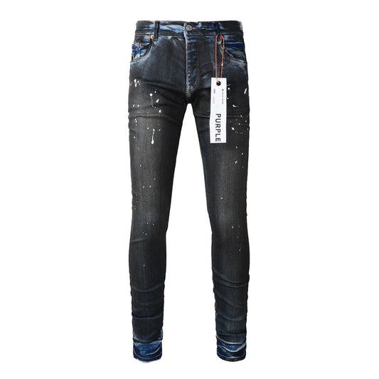 Pantalones vaqueros pitillo morados para hombre con detalle roto 9051 Pantalones vaqueros de motociclista de moda con parches y diseño estampado 