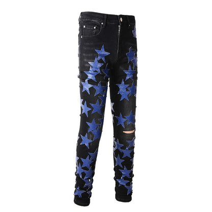 Jean slim extensible High Street en cuir bleu foncé Star Trend High Craft #890 