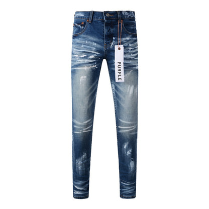 Pantalones vaqueros para hombre, pantalones vaqueros para hombre, pantalones vaqueros negros ajustados de diseñador, pegatinas de lavado claro, rotos para motocicleta (9062-9051) 