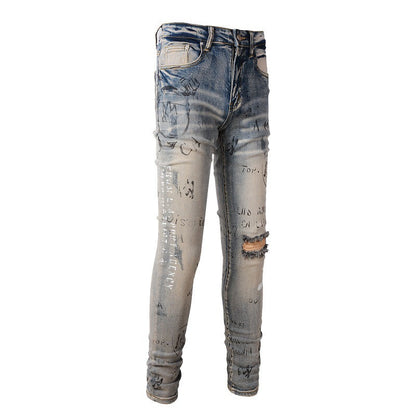 869 Fashion Street Spray Paint Lettre colorée Denim Coton Jeunesse Jeans Slim 