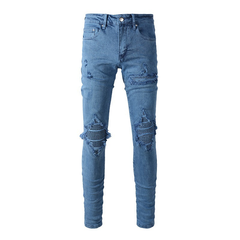 Nouveaux jeans déchirés à la mode pour hommes, froissés et gagnés une paire de jeans pour hommes 1344 