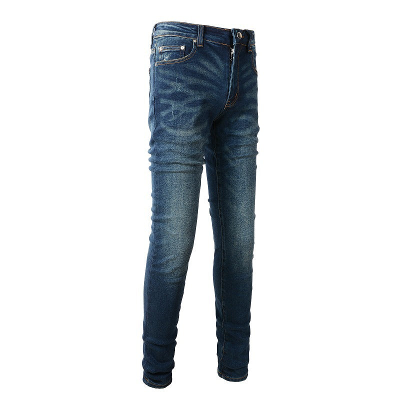 (894 6601) Jeans High Street de marque tendance européenne et américaine Jeans bleus pour hommes Version coréenne 