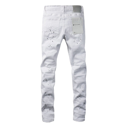 White Ink Spot Vintage Personality Fashion Ripped Jeans 9021