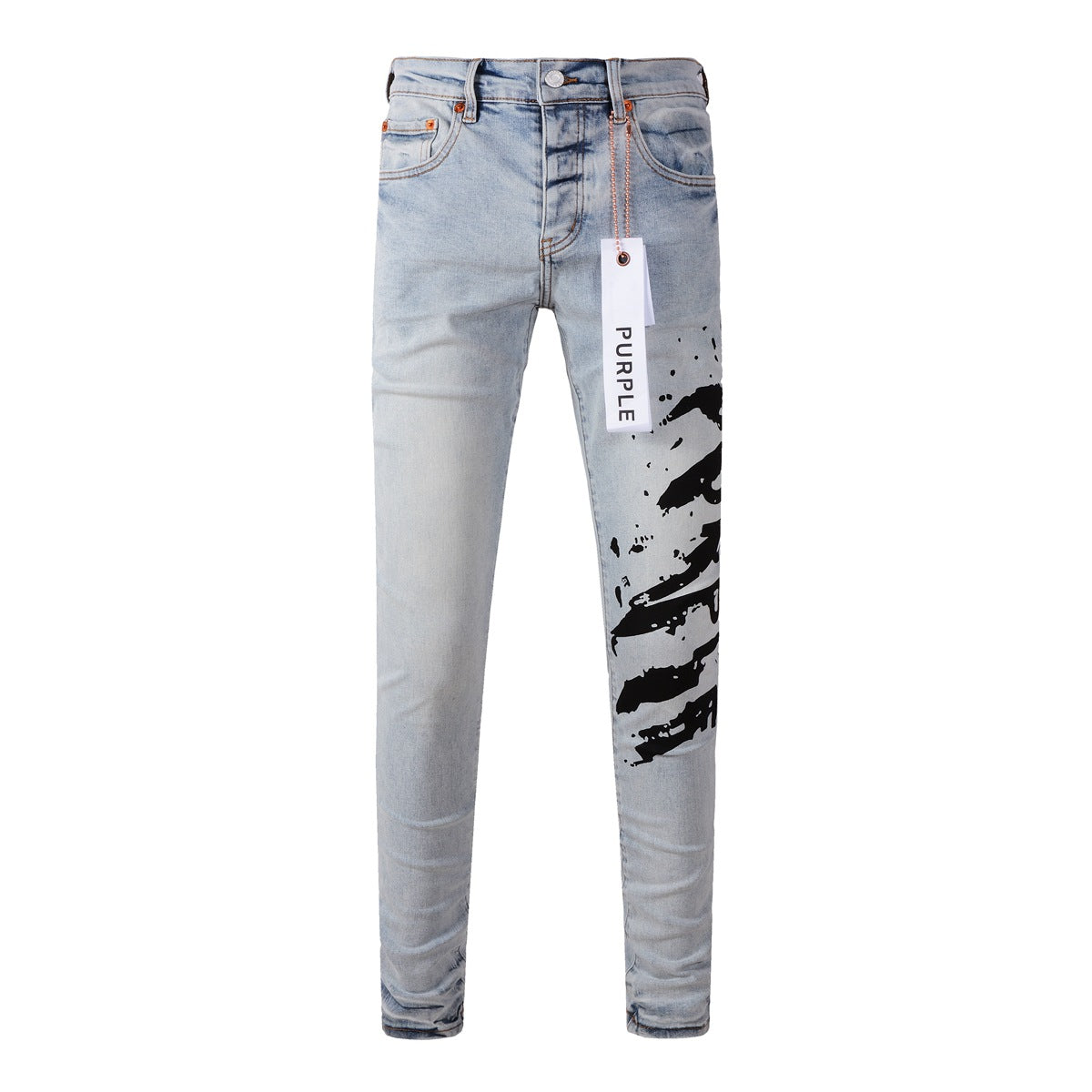 9048 Jeans pitillo morados para hombre con detalle roto - Pantalones de motociclista de mezclilla de moda con parches y diseño estampado Jeans morados 