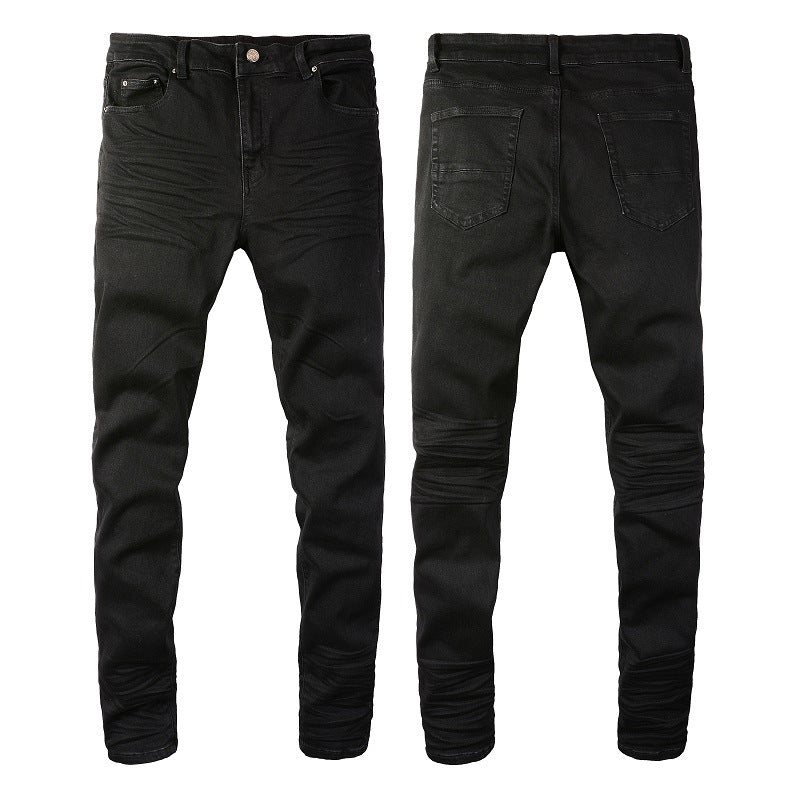 Pantalones vaqueros ajustados de diseño para hombre, denim ajustado para hombres, negros, clásicos, para motociclistas, hip hop, rockeros, para correr, grandes y altos, Moto 800 