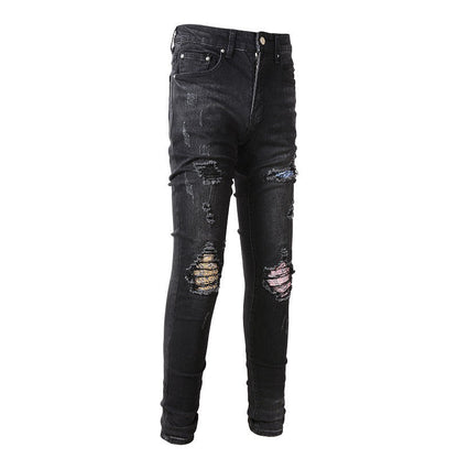 Jeans déchirés tendance de la rue européenne et américaine Pantalon slim tendance pour hommes en denim #867 