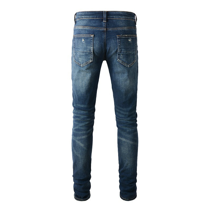 (894 6601) Jeans High Street de marque tendance européenne et américaine Jeans bleus pour hommes Version coréenne 