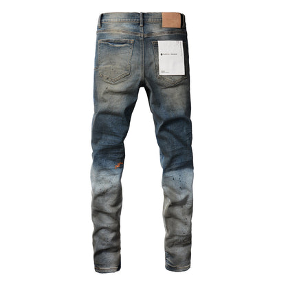 Jean déchiré violet pour homme, pantalon en denim slim skinny, jean évasé de créateur pour homme 9009 