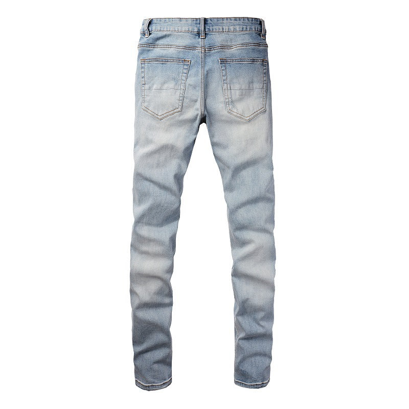 Jean slim extensible déchiré avec patch High Street Blue Diamond Hot Diamond transfrontalier 