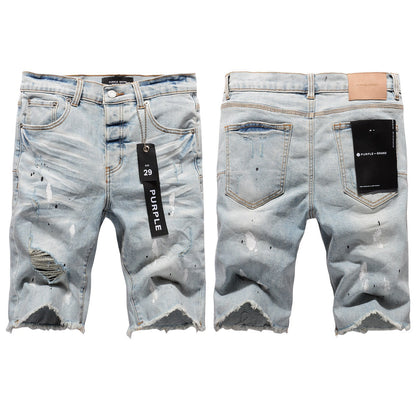 New Jeans Men Personality Fashion Splash-Ink Vintage Jean Shorts 5006