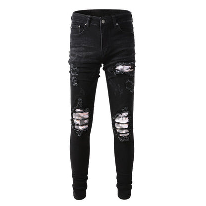 Jeans negros con parches rotos y elásticos de High Street Trendy High Street Jeans n.° 849 