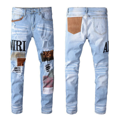 Jeans Moda Alfabeto Tendencia Jeans Alta Artesanía Elástico Slim High Street 