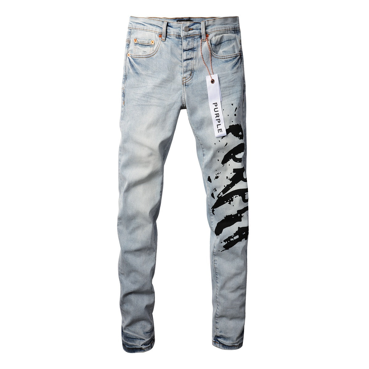 9048 Jean skinny violet pour homme avec détails déchirés - Pantalon de motard en denim à la mode avec patchs et jean à imprimé violet 