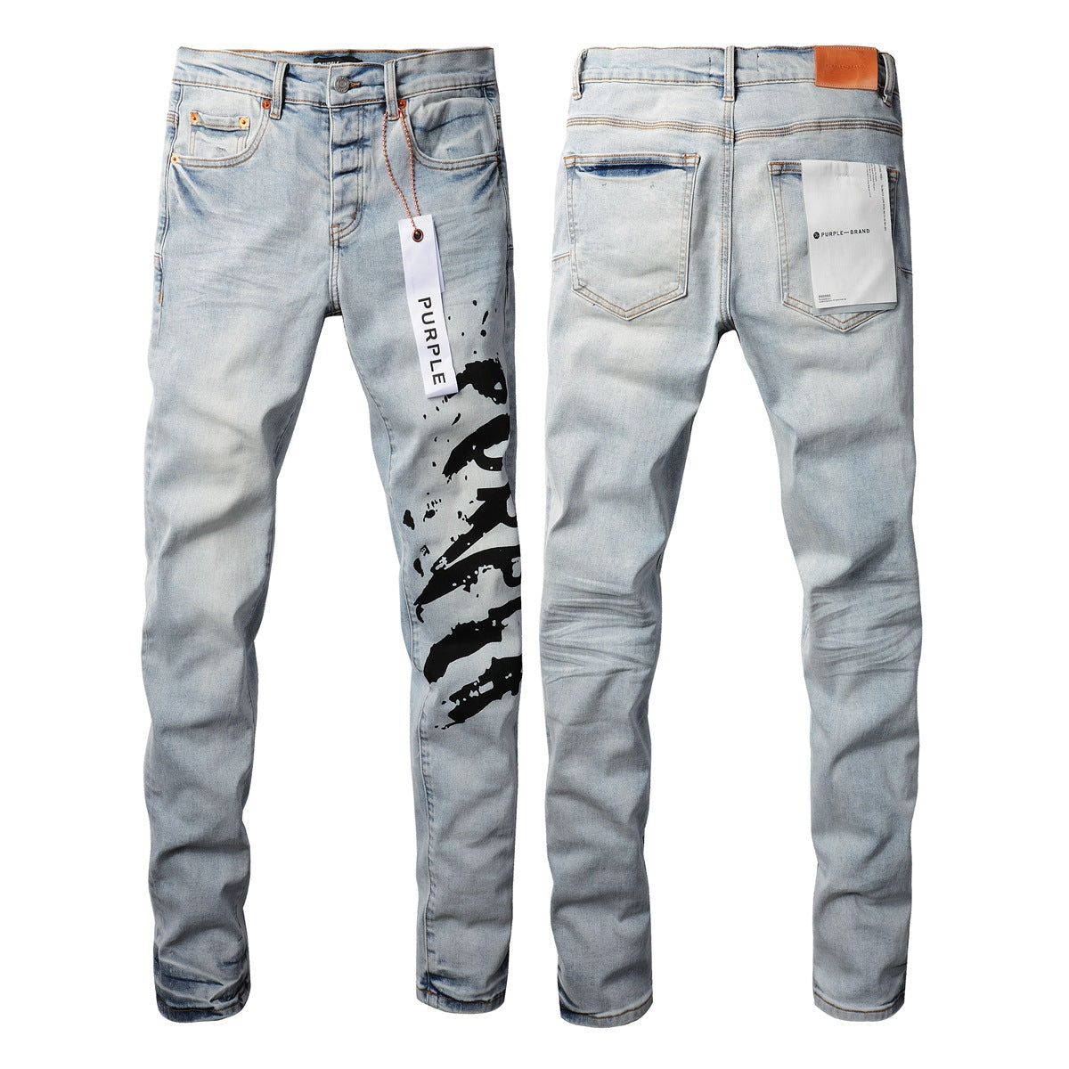 9048 Jeans pitillo morados para hombre con detalle roto - Pantalones de motociclista de mezclilla de moda con parches y diseño estampado Jeans morados 