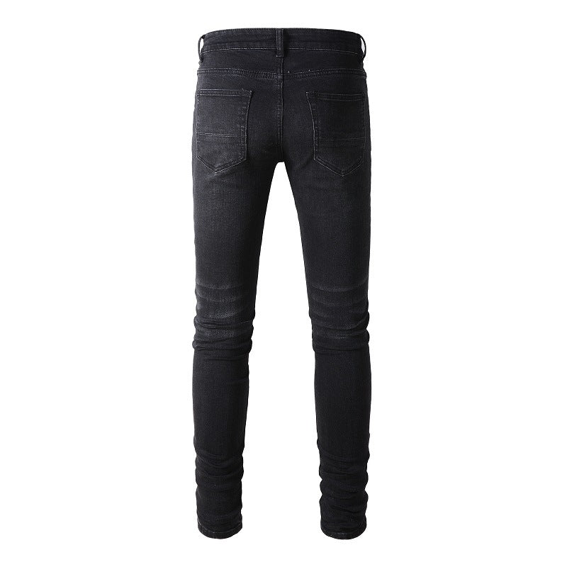 Jean slim stretch délavé noir 891 avec détails polyvalents en similicuir 