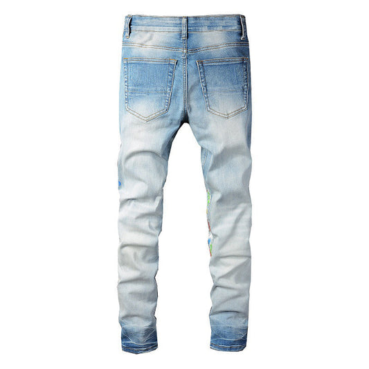 827 High Street Jeans Pantalones ajustados de moda con pintura en aerosol rasgada y coloridos 