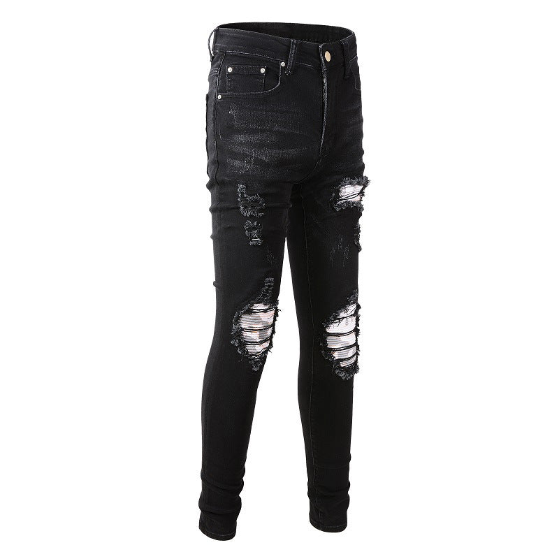 Jeans negros con parches rotos y elásticos de High Street Trendy High Street Jeans n.° 849 