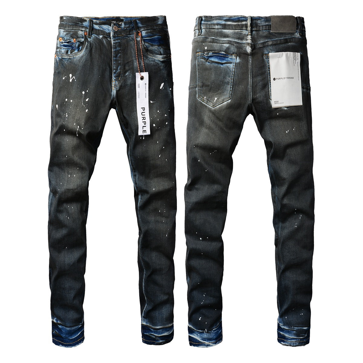 Pantalones vaqueros pitillo morados para hombre con detalle roto 9051 Pantalones vaqueros de motociclista de moda con parches y diseño estampado 