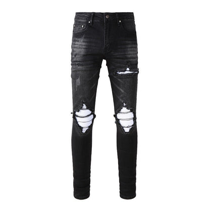 Classic Retro Washing Water Ripped Denim Men and Women The Same Style, Men's Stacking Denim Casual 1343