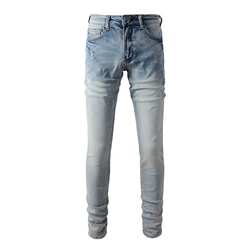 895 Jeans High Street de marque tendance européenne et américaine I Jeans bleu clair pour hommes Version coréenne 