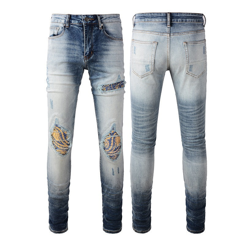 Nuevos jeans retro americanos de moda para hombre, jeans ajustados con parches rotos, n.° 1330 