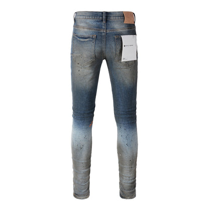 Jean déchiré violet pour homme, pantalon en denim slim skinny, jean évasé de créateur pour homme 9009 