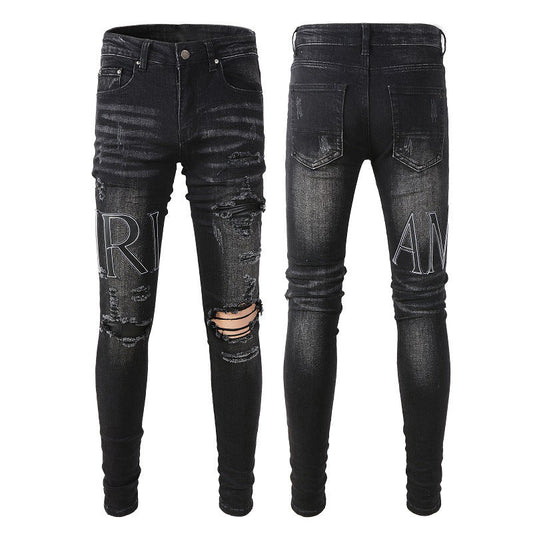 Jeans Mode Alphabet Tendance Jeans High Craft Élastique Slim High Street 